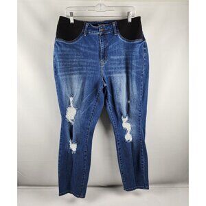 Judy Blue Jeans Womens Plus 18W Blue Bloom Maternity Destroyed Boyfriend Fit
